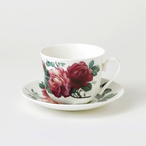 英國Roy Kirkham-英倫玫瑰系列450ml骨瓷早餐杯盤組 骨瓷咖啡花茶杯盤組 骨瓷杯盤組 花茶杯 咖啡杯