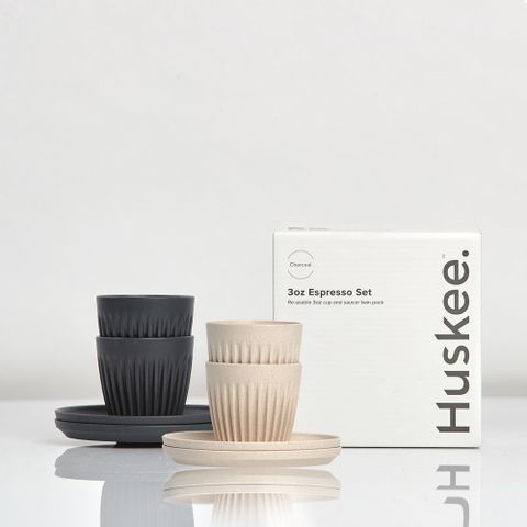 【Huskee】澳洲 HuskeeCup 咖啡豆殼環保杯盤組 3oz/ 90ml  (2入)