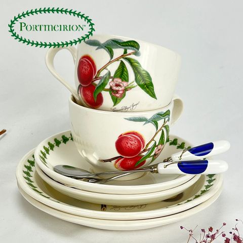 英國Portmeirion Pomona 水果系列-雙人午茶杯盤4件組(2杯盤2點心盤) 下午茶具組 雙人杯盤組