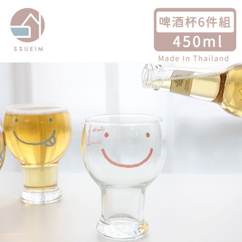 SSUEIM 韓國SSUEIM 微笑款玻璃啤酒杯6件組450ml