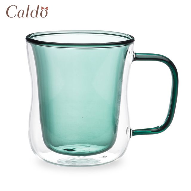 pinwei 品味 【Caldo卡朵生活】恬靜雙層隔熱撞色有柄玻璃杯380ml-湖綠