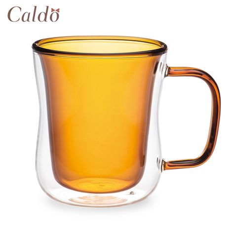 pinwei 品味 【Caldo卡朵生活】恬靜雙層隔熱撞色有柄玻璃杯380ml-琥珀