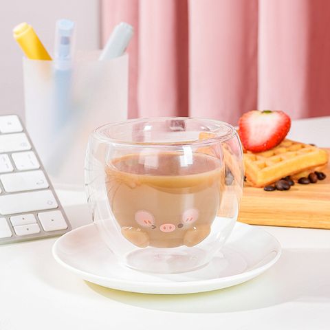 屁可豬雙層玻璃杯 水杯