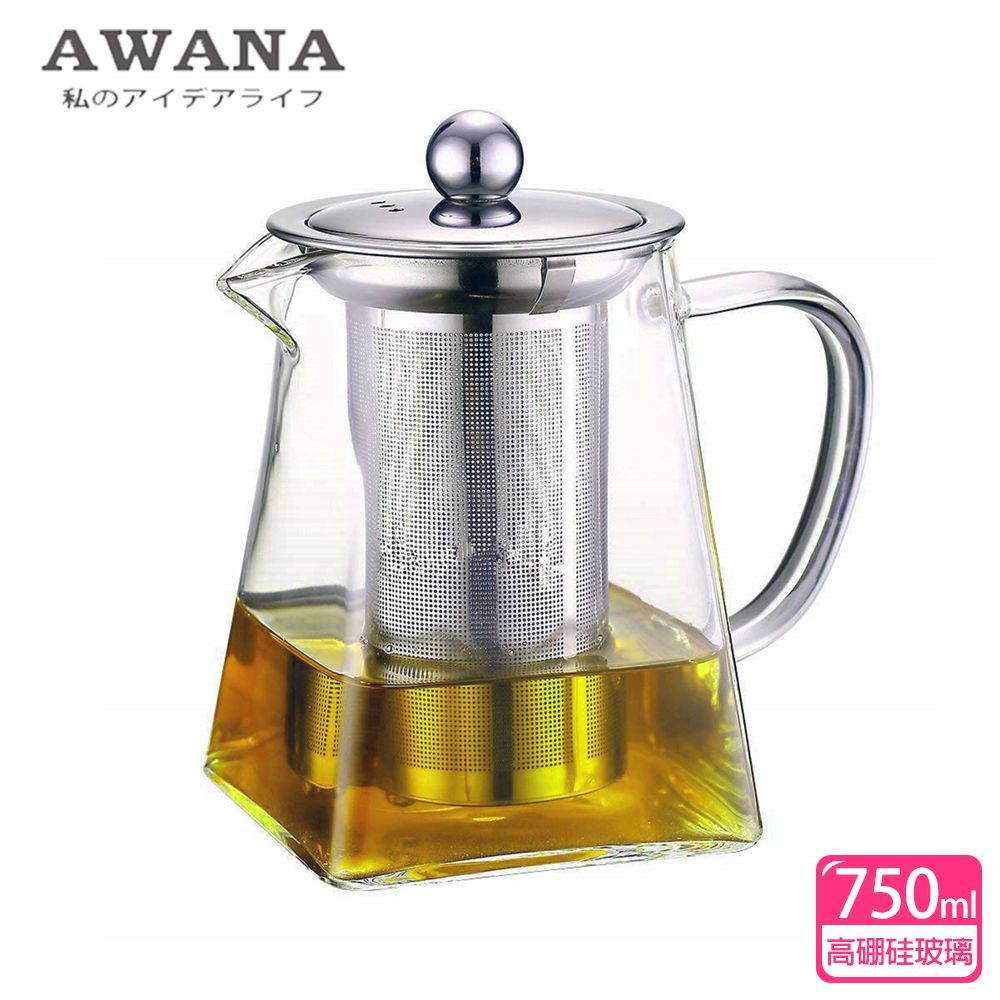 AWANA 玻璃濾網方型泡茶壺(750ml)