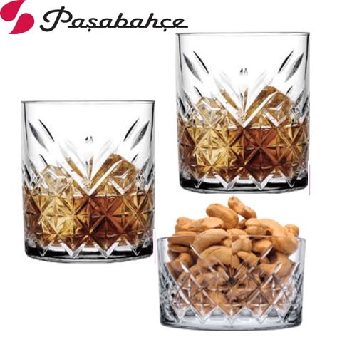 土耳其Pasabahce格紋威士忌杯345cc永恆-2杯1皿組