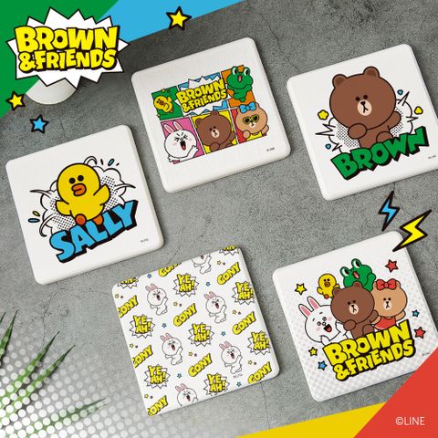 LINE FRIENDS 珪藻土吸水杯墊 漫畫風系列 (2入/組)(10*10*0.9cm)【收納王妃】