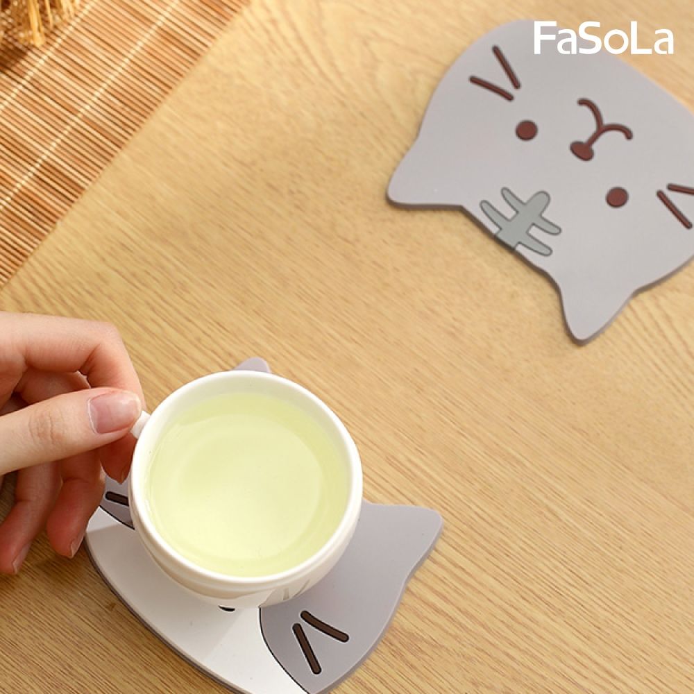 FaSoLa  多用途加厚 PVC 止滑杯墊 可愛貓咪款 (2片裝)