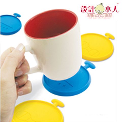 設計小人【叫小人靠杯】杯墊/2入一組(藍/黃)