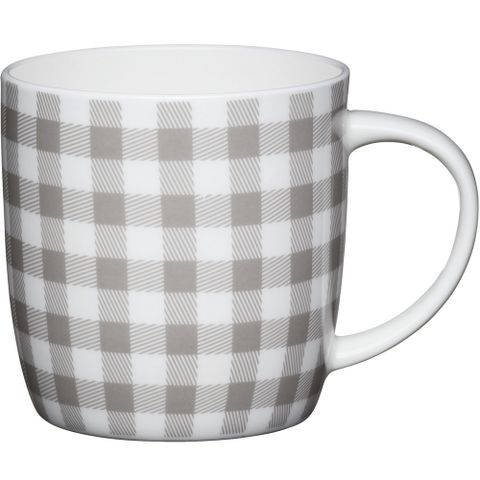 《KitchenCraft》骨瓷馬克杯(格紋灰425ml) | 水杯 茶杯 咖啡杯