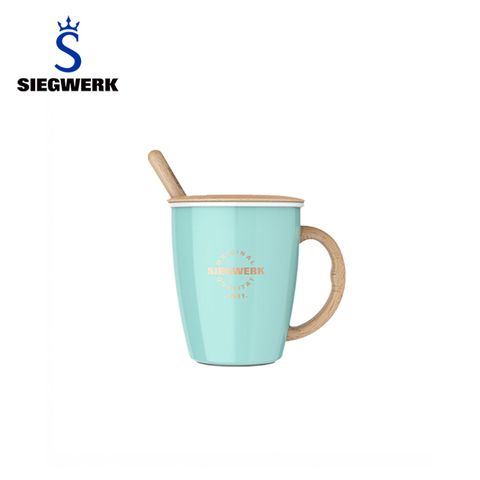 SIEGWERK 德國櫸木不鏽鋼琺瑯馬克杯300ml_湖水綠