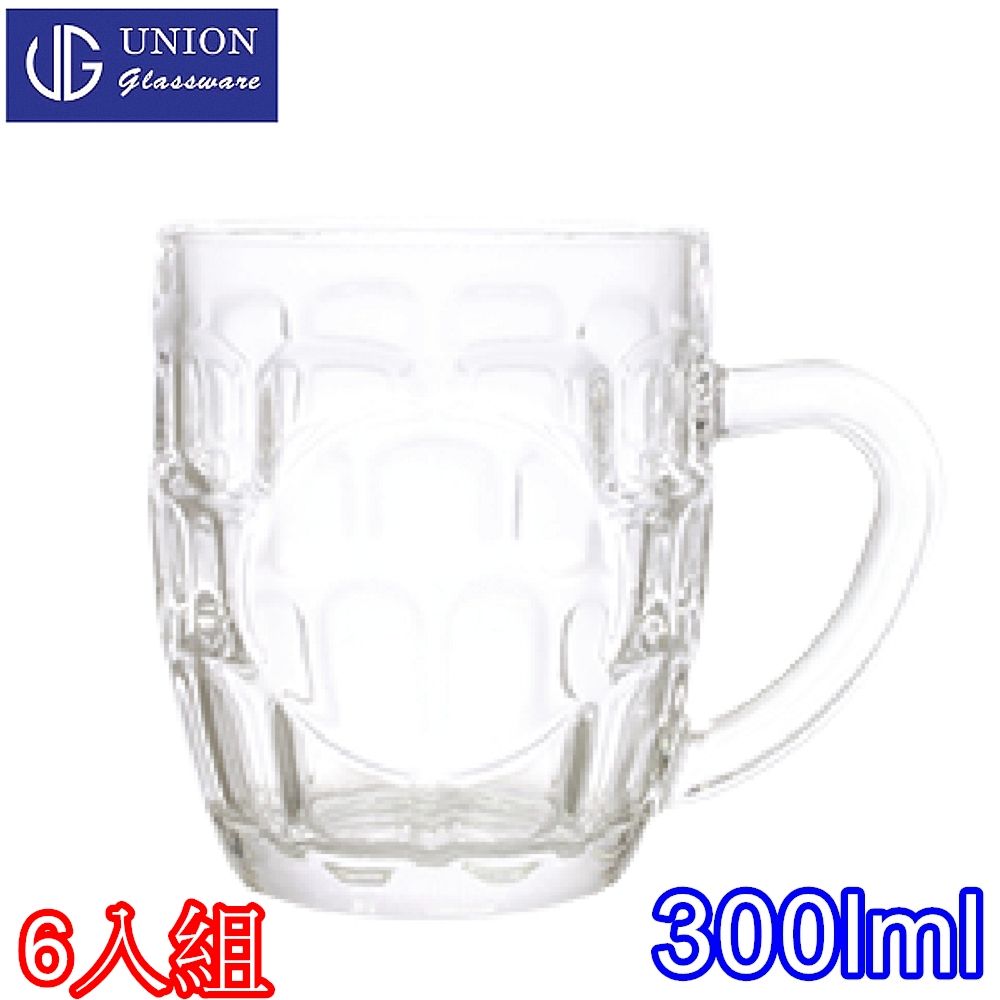 賀眾牌 泰國UNION玻璃圓桶式有柄拿鐵杯300cc-六入組