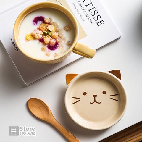 【Store up 收藏】貓咪造型 含蓋陶瓷馬克杯 (AD301-1)