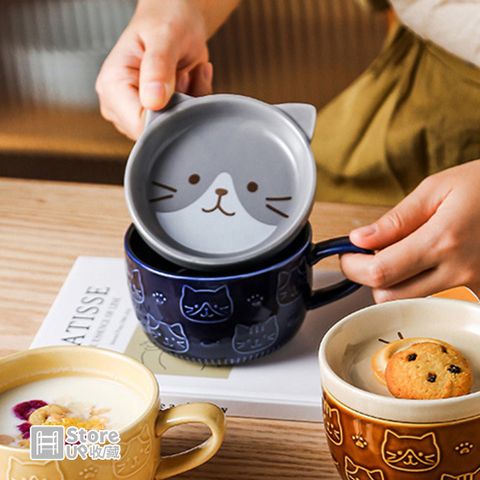 【Store up 收藏】貓咪造型 含蓋陶瓷馬克杯 (AD301-2)