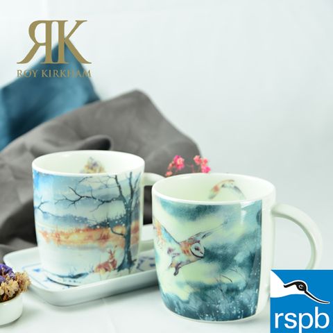 英國 Roy kirkham 冬季草原 RSPB系列-380ml骨瓷馬克杯(2入對杯組-鴞&amp;兔) 骨瓷杯 馬克杯 咖啡杯 花茶杯