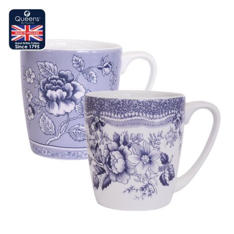 英國Queens-經典藍花卉系列 300ml馬克杯(A/玫瑰花｜葵花) 兩款花色 精瓷杯 馬克杯 咖啡杯 花茶杯
