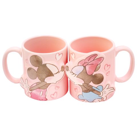 日本sun art迪士尼Disney米老鼠造型情侶對杯馬克杯子組SAN4077(立體浮雕的米奇&amp;米妮各1;陶瓷;300ml)Micky咖啡杯Minnie水杯