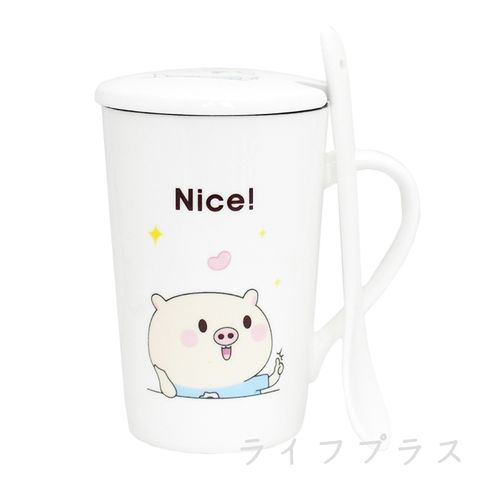 一品川流 小豬蓋杯(附匙)-350ml-Nice-1入 (贈送陶瓷湯匙)