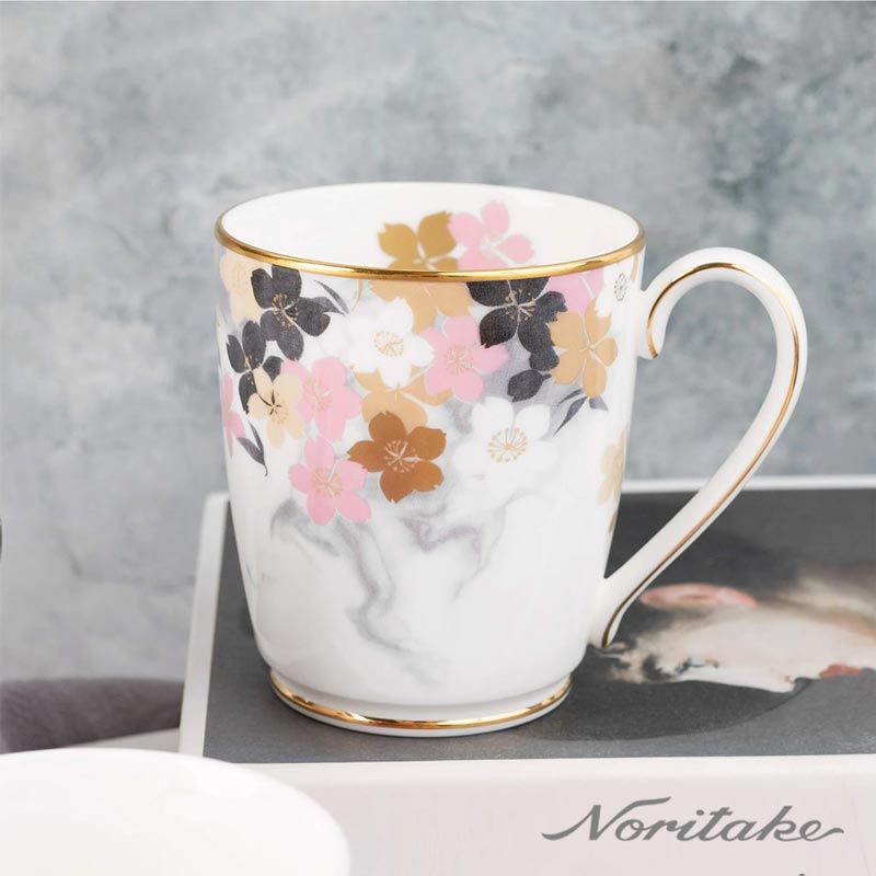 Noritake 粉嫩花漾骨瓷下午茶馬克杯組(月影浮花/紅纓花瓣)