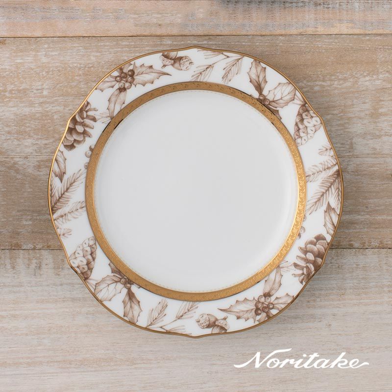 Noritake 金色聖誕金邊-下午茶單人(展示盤+馬克杯)(可微波)-聖誕節限定款