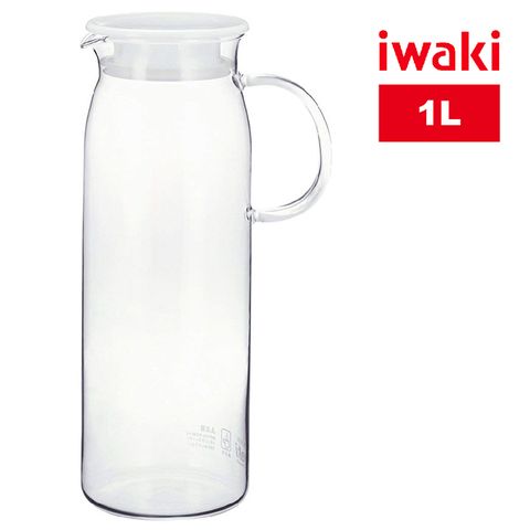 【iwaki】日本品牌耐熱玻璃白蓋水壺(把手款)-1000ml