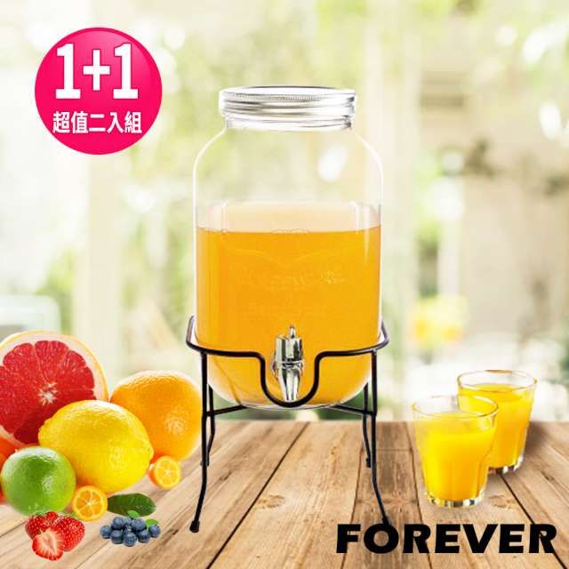 FOREVER 鋒愛華 【日本】派對必備玻璃果汁飲料桶(含桶架)4L 買一送一