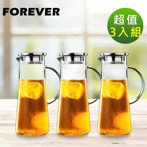 FOREVER 鋒愛華 【日本】耐熱玻璃把手水壺1500ML-3入組