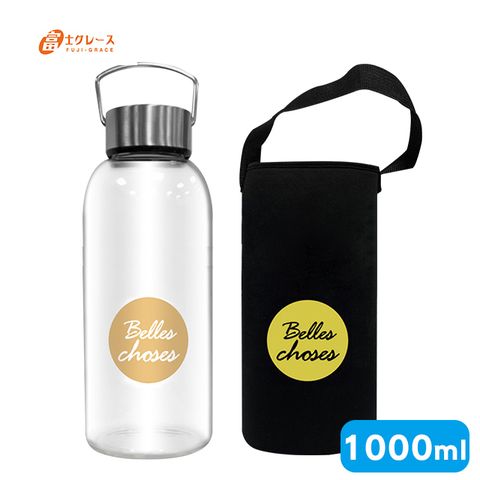 【富士雅麗 FUJI-GRACE】高硼矽耐熱手提玻璃瓶1000ml (金色)