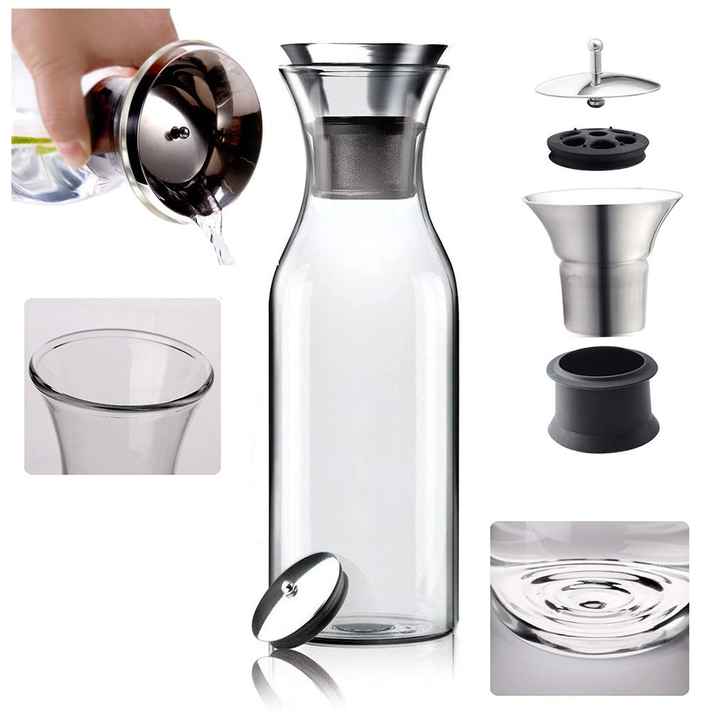  北歐簡約耐熱玻璃冷水壺 1400ml .聰明的水壺.免開蓋出水.一手就搞定.