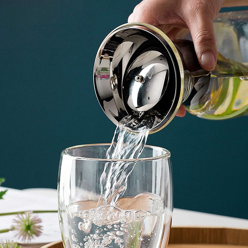  北歐簡約耐熱玻璃冷水壺 1400ml .聰明的水壺.免開蓋出水.一手就搞定.