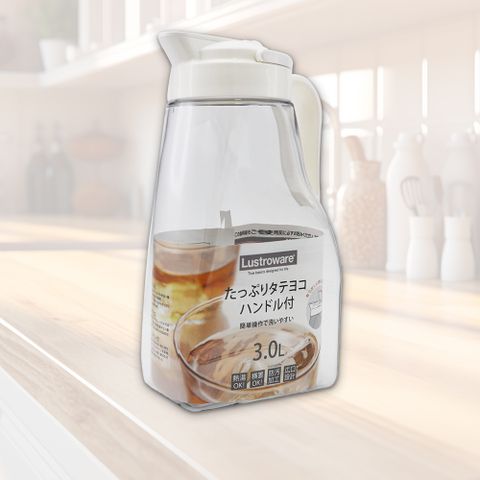 一品川流 日本製 Lustroware 岩崎可橫放按壓式耐熱冷水壺-3.0L-1支