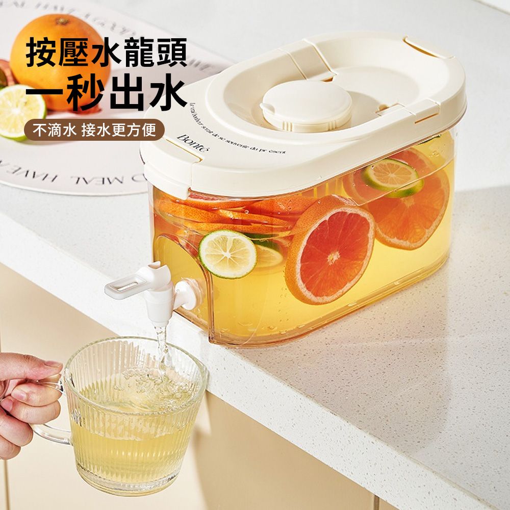 YUNMI 大容量家用冷水壺 4L 冰箱飲料桶 露營戶外冷泡壺 帶水龍頭冷飲桶 (細膩過濾 密封保鮮 耐冷耐熱)