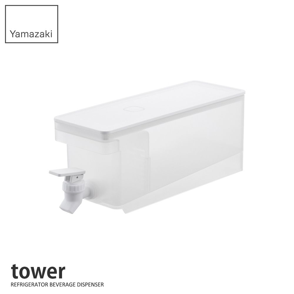 YAMAZAKI 山崎 tower附水龍頭冷水壺-(白)1.8L/冷飲桶/大容量冷水壺/露營野餐用/日本百年品牌