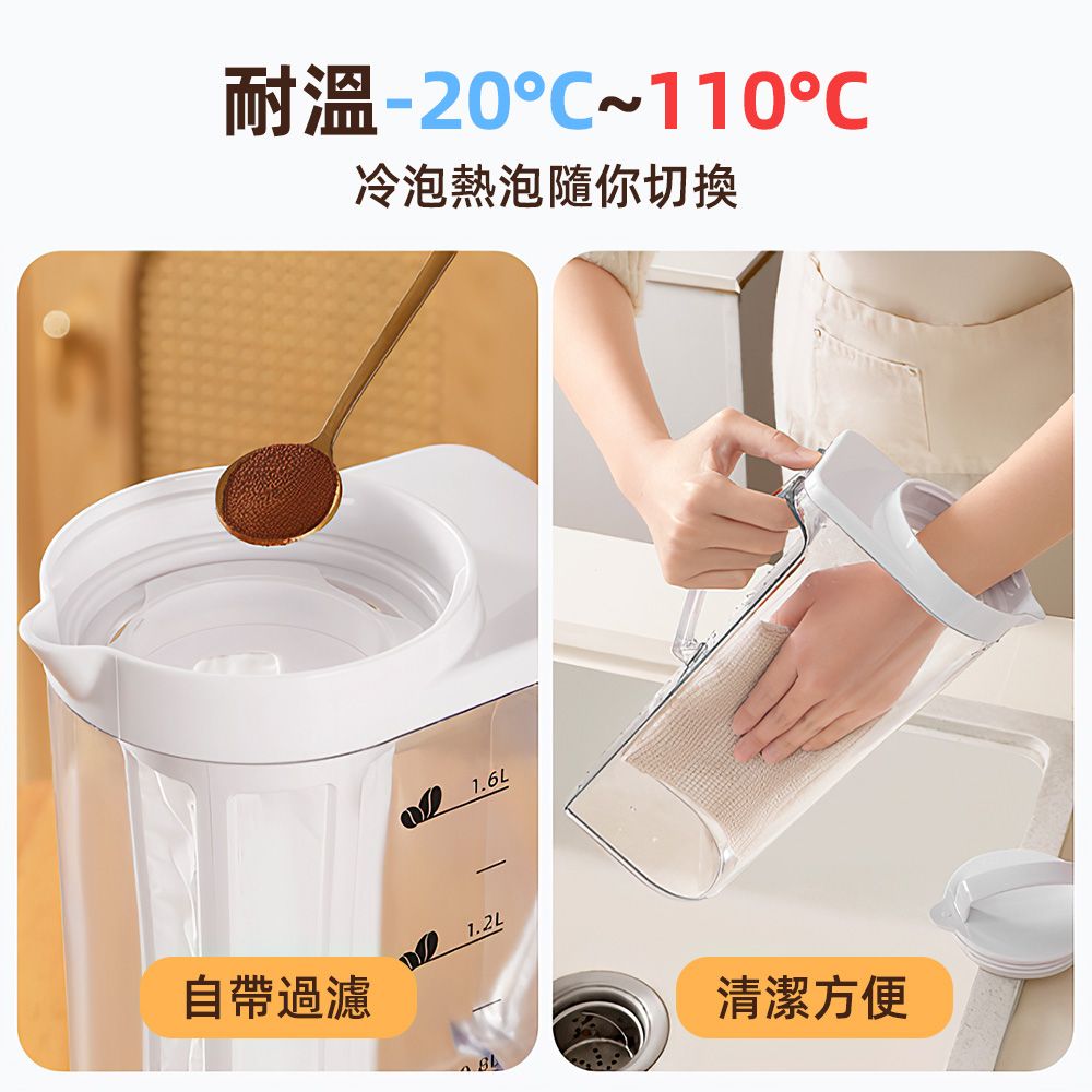 上手家居 冷萃過濾冷水壺 2.2L(水壺/耐熱水壺/過濾水壺/冰箱水壺/冷泡茶壺)