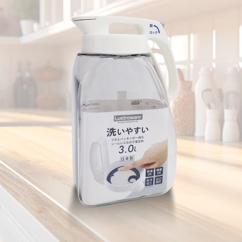 一品川流 日本製 Lustroware 岩崎可橫放按壓式耐熱冷水壺-3.0L-2支