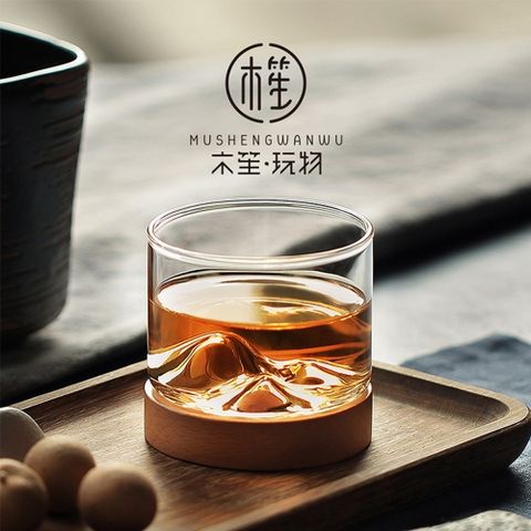 OMG OMG 木笙玩物 日式山脈杯 耐熱耐冷玻璃茶杯 品茗杯 功夫茶杯 威士忌酒杯 小號櫸木巒笙杯120ml