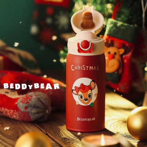 BEDDYBEAR杯具熊 聖誕幸運鹿彈跳保溫杯 彈蓋 316不鏽鋼保溫瓶 隨身直飲杯380ml