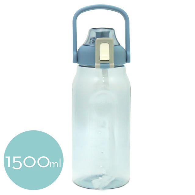 一品川流 彈蓋式吸管太空水壺-1500ml-淡漠藍-1入組 (附吸管)