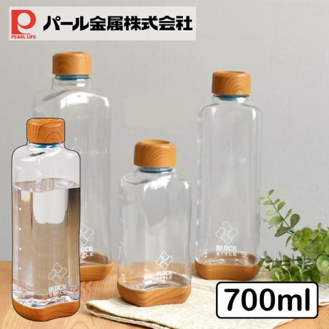 【Pearl Life】日本珍珠金屬 木紋蓋透明隨身水瓶 700ml 附刻度 檸檬水 冷泡茶 運動戶外