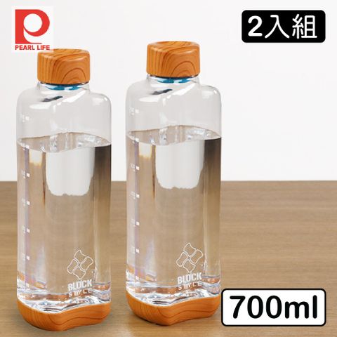 【Pearl Life】日本珍珠金屬 木紋蓋透明隨身水瓶 700ml 附刻度 2件組  檸檬水 冷泡茶 運動戶外