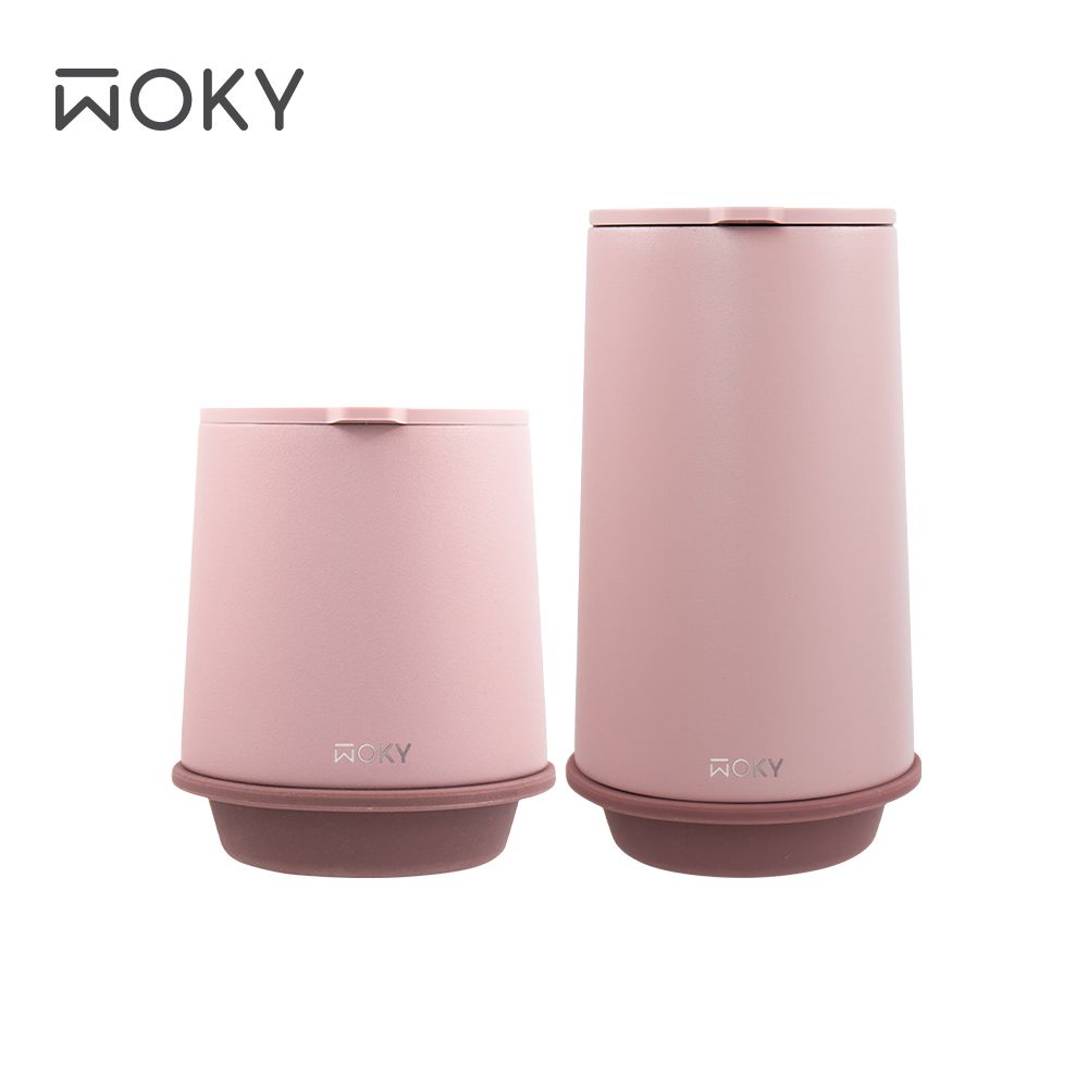  【WOKY 沃廚】360輕芯鈦瓷易潔層單蓋保溫杯250ml(帽子杯-附密封蓋)-黛粉+500ml黛粉