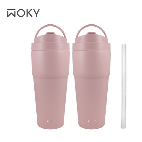 WOKY 沃廚 手提激凍輕芯鈦瓷易潔層保溫杯750ml-2入組