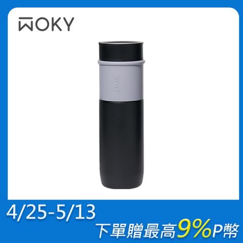 【WOKY 沃廚】JIN真瓷系列-極簡輕量陶瓷保溫瓶580ML-黑