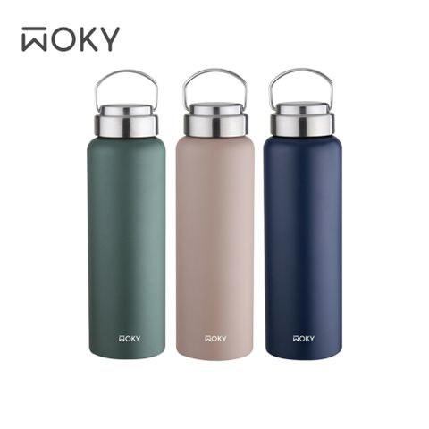 WOKY 沃廚 提手輕量陶瓷易潔層保溫瓶800ML(三色任選)