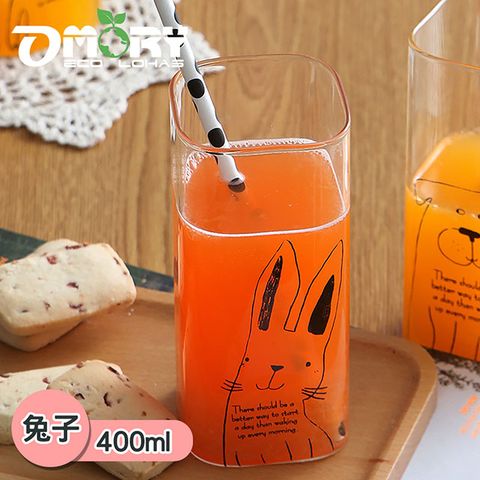 OMORY 玻璃方口杯400ML-兔子