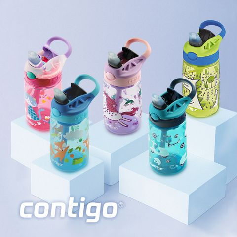 【美國CONTIGO】兒童吸管瓶 414cc(貓咪/獨角獸/摩托車/狐狸)任選2入