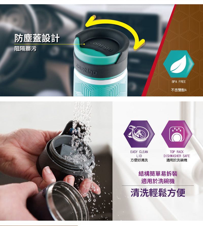 防塵蓋設計阻隔髒污BPA FREE不含雙酚AEASY CLEANLID方便好清洗TOP RACKDISHWASHER SAFE適用於洗碗機結構簡單易拆裝適用於洗碗機清洗輕鬆方便