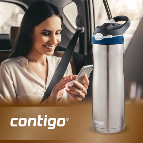 Contigo 【美國】Ashland Chill不銹鋼汽車專用保溫吸管瓶590cc-藍蓋