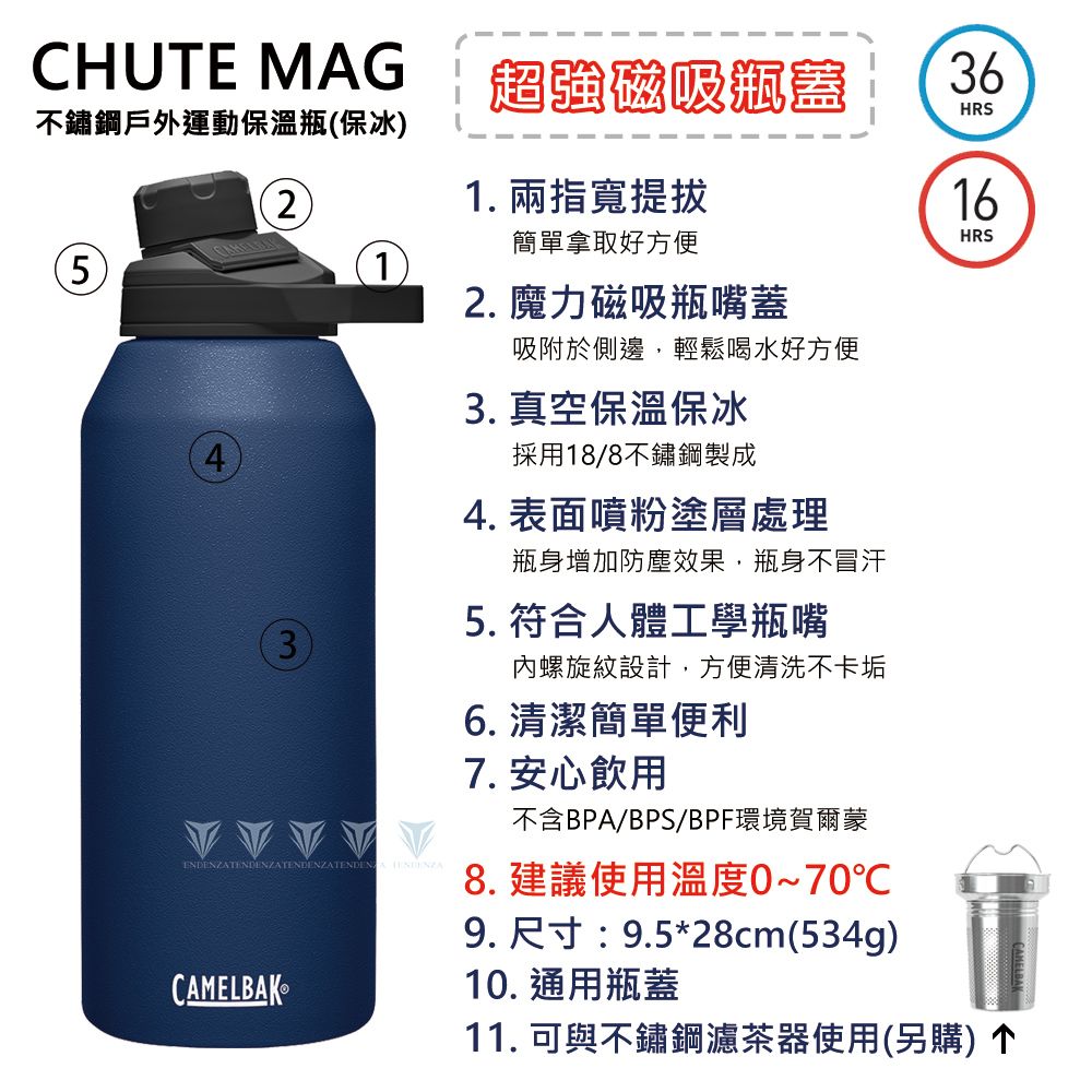 CamelBak 【美國】CB1517005012- 1200ml CHUTE MAG 戶外運動保冰/溫水瓶 濃黑