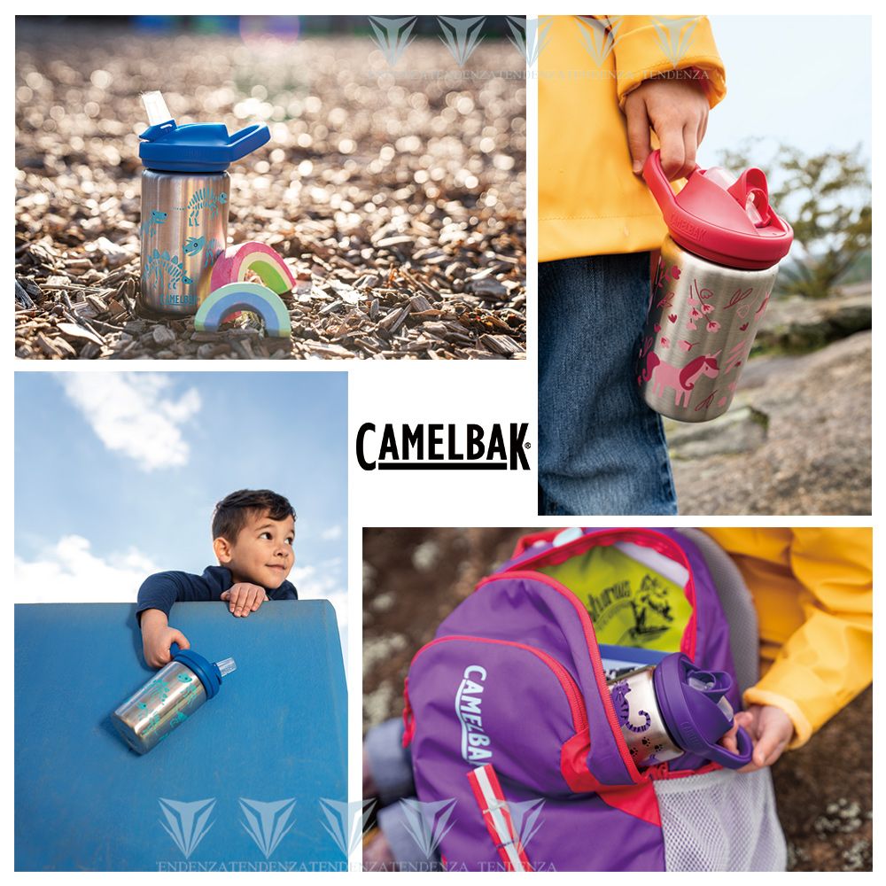 CamelBak 【美國】400ml eddy+ kids兒童吸管單層不鏽鋼瓶-迷彩恐龍