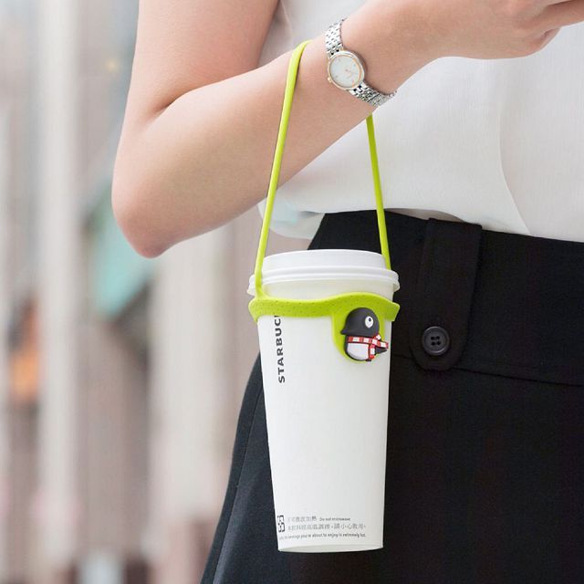 Bone  / Cup Tie 環保杯綁 飲料提袋 - 企鵝小丸 _ 環保矽膠飲料袋 手提 杯袋